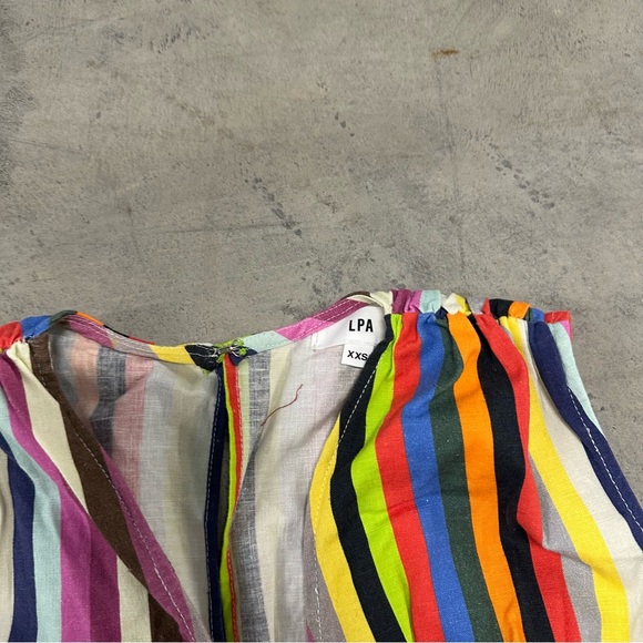 LPA by Revolve Shirred rainbow striped shirt dress button up skirt XXS - Picture 4 of 8